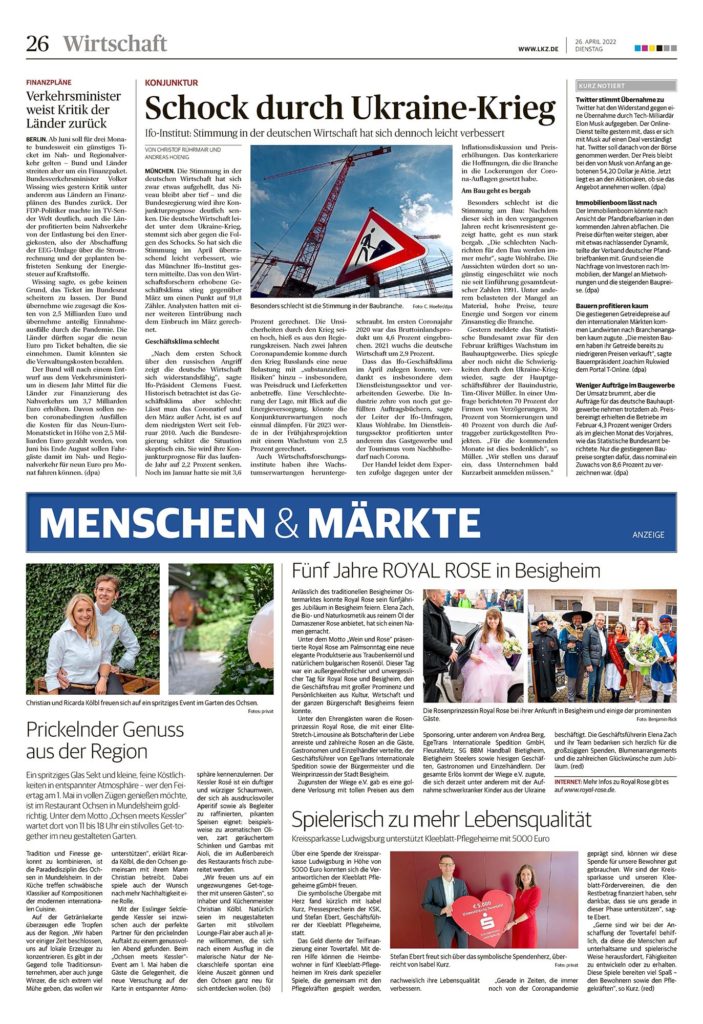 Zeitungsausschnitt 5 Jahre Royal Rose in Besigheim